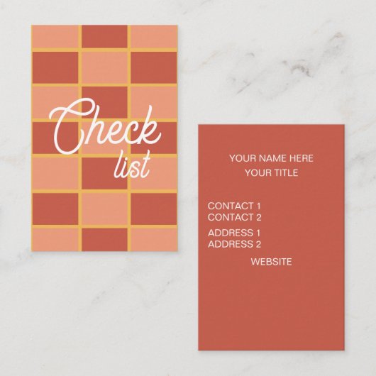 ピンク色の赤市松模様にい正方形パターン 名刺 (正面/裏面)