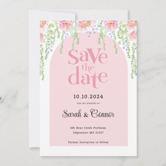 ピンク色の赤面牡丹の花 セーブザデート (正面)