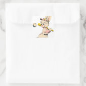 ピンク色の野球バニー スクエアシール (バッグ)