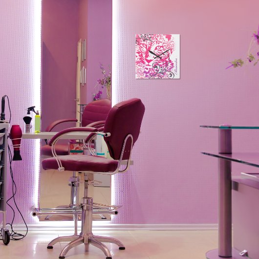 ピンク色の野生のネコのチーターと華やかな スクエア壁時計