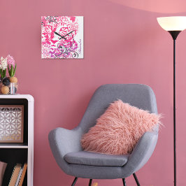 ピンク色の野生のネコのチーターと華やかな スクエア壁時計