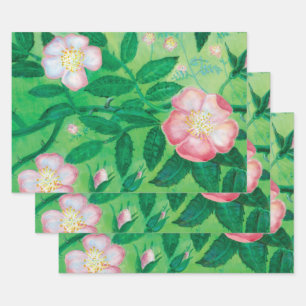 ピンク色の野生バラの花 ラッピングペーパーシート