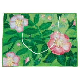 ピンク色の野生バラの花 ラージペーパーバッグ