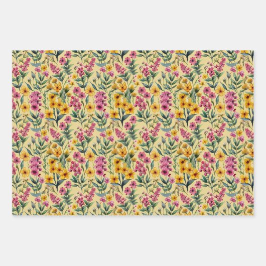 ピンク色の野花 ラッピングペーパーシート (正面)