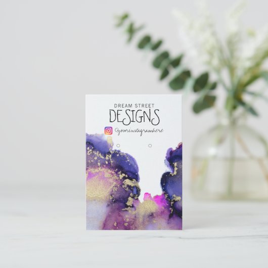 ピンク色の金ゴールドイヤリングディスプレイカード 名刺 (スタンド正面)