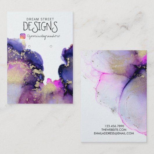 ピンク色の金ゴールドイヤリングディスプレイカード 名刺 (正面/裏面)