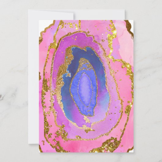 ピンク色の金ゴールドグラデーションアゲート結婚ト 招待状 (裏面)