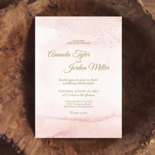 ピンク色の金ゴールドタイプ結婚All In One 招待状