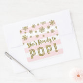 ピンク色の金ゴールドポップ・アートの雪の準備がストライプ整った スクエアシール (封筒)