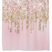 *～*ピンク色の金ゴールドマゼンタドリップグリッターAP7 シャワーカーテン (正面)