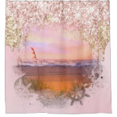 *～*ピンク色の金ゴールドマゼンタドリップスビーチグリッターAP7 シャワーカーテン (正面)