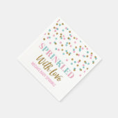 ピンク色の金ゴールド紙吹雪に愛を振りかけたもの スタンダードカクテルナプキン (角)