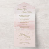 ピンク色の金ゴールド結婚型 オールインワン招待状 (内側)