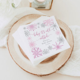 ピンク色の銀色の雪の結晶ベビーその冷たい外 スタンダードカクテルナプキン