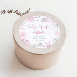 ピンク色の銀色の雪の結晶ベビーその冷たい外 ラウンドシール