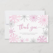 ピンク色の銀色の雪の赤ちゃん感謝していシャワーあなた サンキューカード (正面)