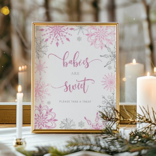 ピンク色の銀色の雪片ベビーは甘いポスター ポスター