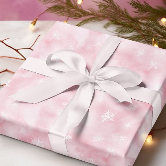 ピンク色の雪片の冬 ラッピングペーパー