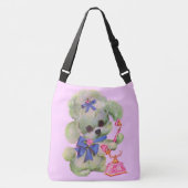 ピンク色の電話付き可愛らしいプードル クロスボディバッグ (正面)