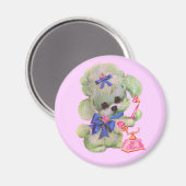 ピンク色の電話付き可愛らしいプードル マグネット (正面/裏面)