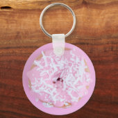 ピンク色の霜の付いたココナッツを振りかけるドーナツキーチェーン キーホルダー (正面)