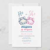 ピンク色の青いオムツとワイプがギンガムを明らかにする 招待状 (正面)