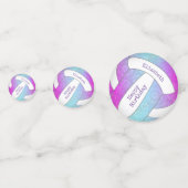 ピンク色の青いカラフルバレーボール誕生日 コンフェッティ (裏面)