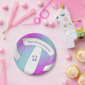 ピンク色の青いカラフルバレーボール誕生日 ペーパープレート (パーティー)