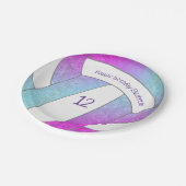 ピンク色の青いカラフルバレーボール誕生日 ペーパープレート (アングル)