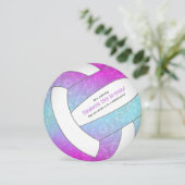 ピンク色の青いカラフルバレーボール誕生日 案内状 (スタンド正面)