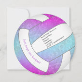 ピンク色の青いカラフルバレーボール誕生日 案内状 (裏面)