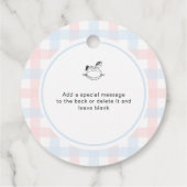 ピンク色の青いギンガムの馬に愛を振りかける フェイバータグ (裏面)