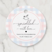 ピンク色の青いギンガムの馬に愛を振りかける フェイバータグ (正面)