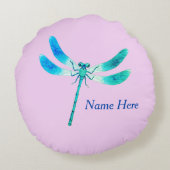 ピンク色の青いトンボが可愛い ラウンドクッション (裏面)