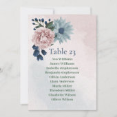 ピンク色の青いフローラの緑のシーティングカード 招待状 (正面)