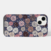 ピンク色の青い中性雪片の冬 iPhoneケース (裏面横)