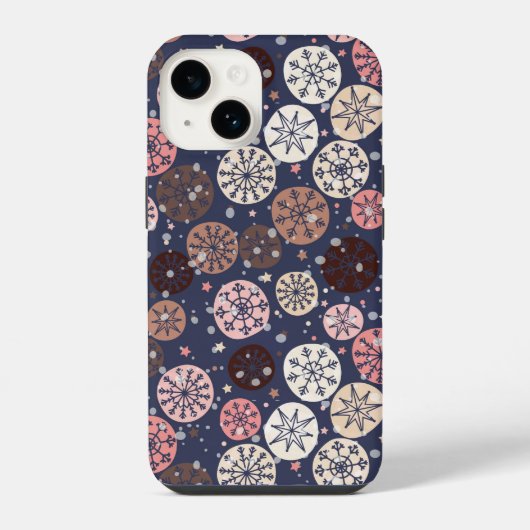 ピンク色の青い中性雪片の冬 iPhoneケース (裏面)