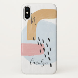 ピンク色の青い抽象芸術の水彩パターン iPhone X ケース