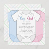 ピンク色の青い格子柄のジェンダーが赤ちゃんのシャワーを明らかにする 招待状 (正面/裏面)