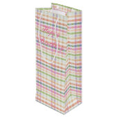 ピンク色の青い格子模様 ワインギフトバッグ (裏面アングル)