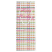 ピンク色の青い格子模様 ワインギフトバッグ (裏面)