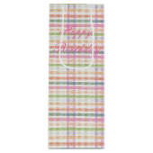 ピンク色の青い格子模様 ワインギフトバッグ (正面)