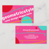ピンク色の青い緑の黄色のモダンジオメトシンプルリ 名刺 (正面/裏面)