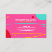 ピンク色の青い緑の黄色のモダンジオメトシンプルリ 名刺 (裏面)