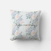 ピンク色の青い花のストライプ花 クッション (正面)