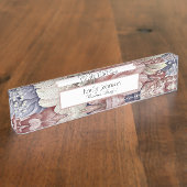 ピンク色の青い花離れのテーマ デスクネームプレート (側面)