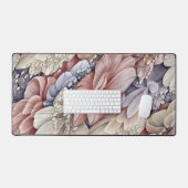 ピンク色の青い花離れのテーマ デスクマット (キーボード&マウス)