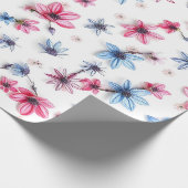 ピンク色の青い花 ラッピングペーパー (角)