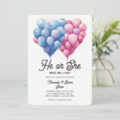 ピンク色の青い風船が性別を明かすパーティー 招待状 (スタンド正面)