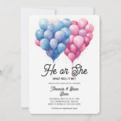 ピンク色の青い風船が性別を明かすパーティー 招待状 (正面)